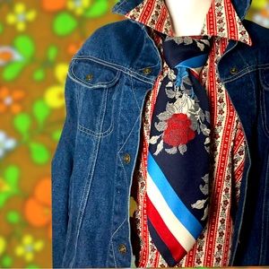 Vintage 1970’s Wemlon by Wembley graphic rose and wide stripe 4” wide neck tie